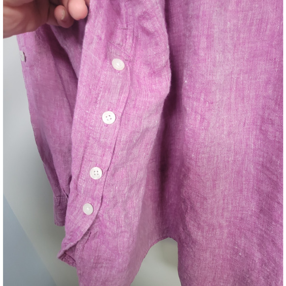 Talbots Popover Shirt Plus 3X Linen Long Sleeve Roll Tab 100% Linen Top Pink - Picture 3 of 12